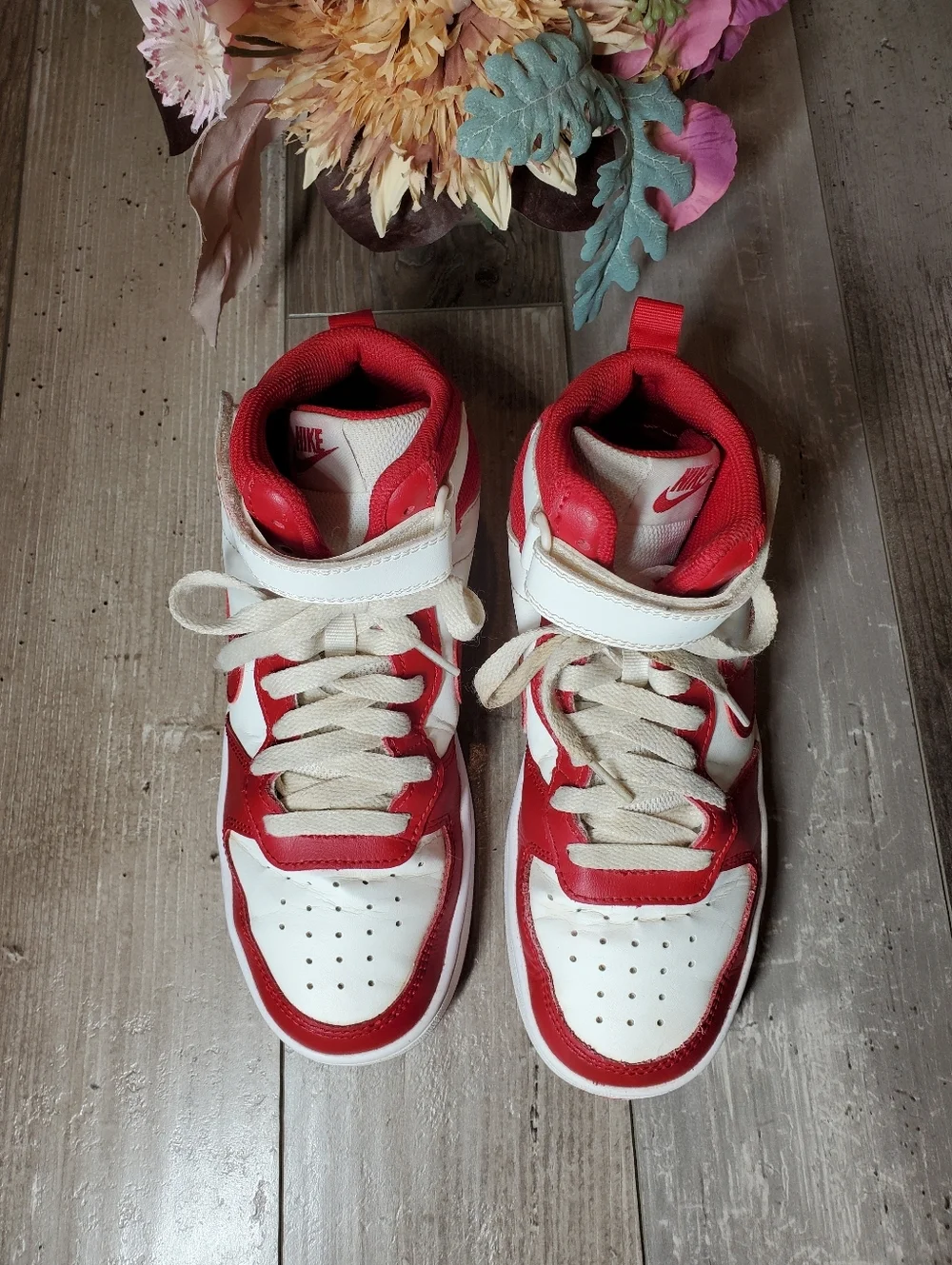 Nike Kids' Court Borough Mid 2 Red and White High-Top Sneakers Size 5Y Boy
